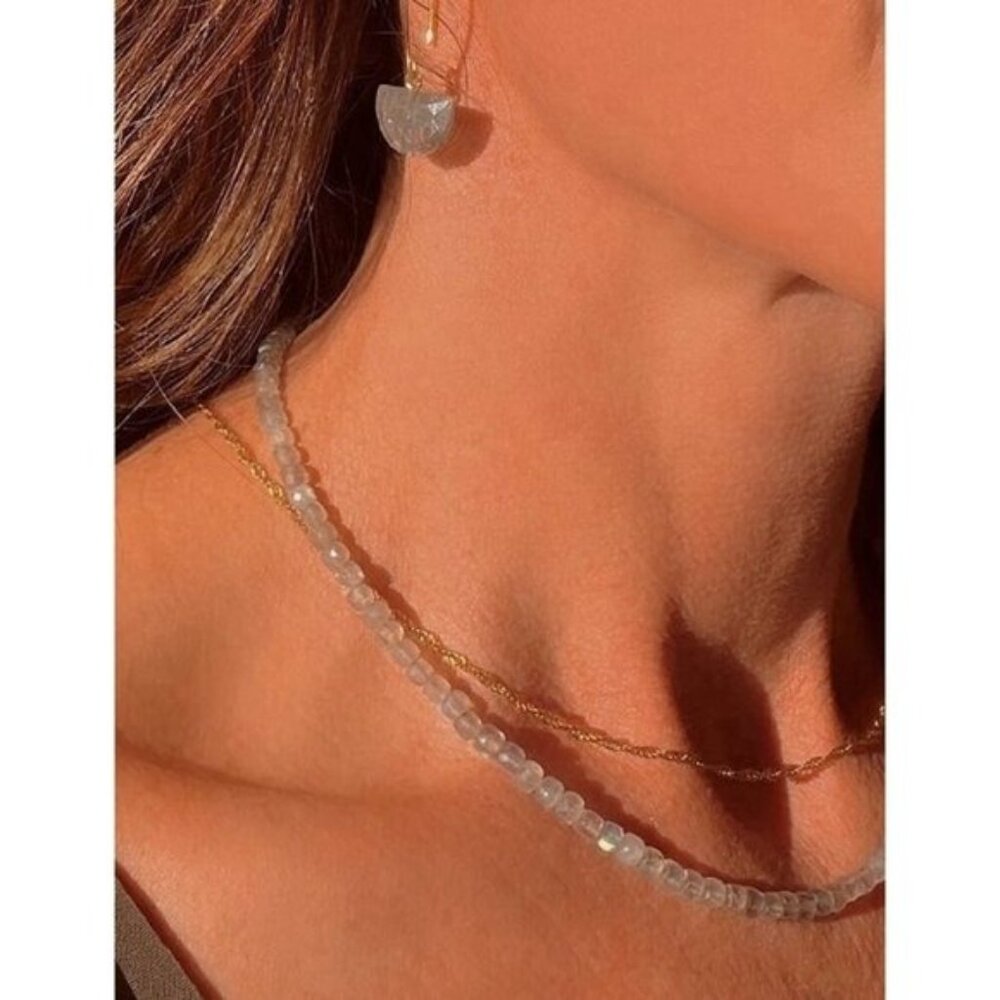 Labradorite Beaded Necklace Gold Toggle Clasp Pearl Pendant Waterproof Jewelry - Picture 3 of 13